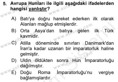 Ortaçağ-Yeniçağ Avrupa Tarihi Dersi 2018 - 2019 Yılı (Vize) Ara Sınavı 5. Soru