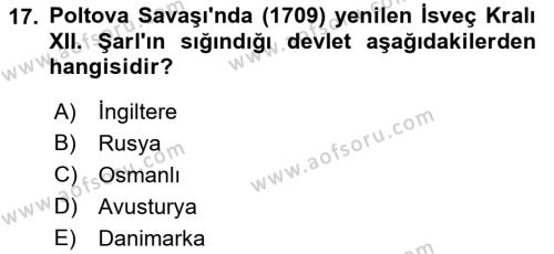 Ortaçağ-Yeniçağ Avrupa Tarihi Dersi 2018 - 2019 Yılı (Final) Dönem Sonu Sınavı 17. Soru