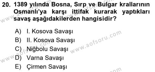 Ortaçağ-Yeniçağ Avrupa Tarihi Dersi 2018 - 2019 Yılı (Final) Dönem Sonu Sınavı 20. Soru