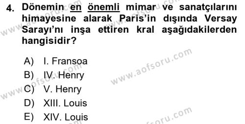 Ortaçağ-Yeniçağ Avrupa Tarihi Dersi 2018 - 2019 Yılı (Final) Dönem Sonu Sınavı 4. Soru