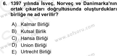 Ortaçağ-Yeniçağ Avrupa Tarihi Dersi 2018 - 2019 Yılı (Final) Dönem Sonu Sınavı 6. Soru