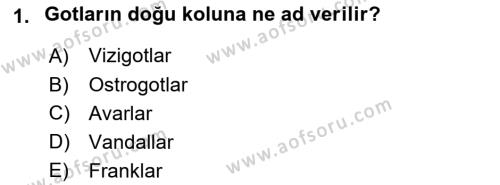 Ortaçağ-Yeniçağ Avrupa Tarihi Dersi 2018 - 2019 Yılı Yaz Okulu Sınavı 1. Soru