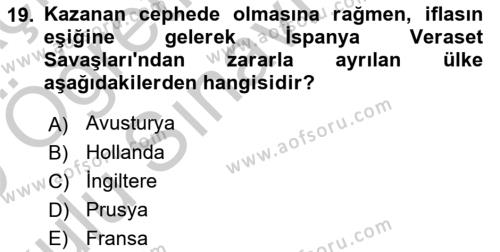 Ortaçağ-Yeniçağ Avrupa Tarihi Dersi 2018 - 2019 Yılı Yaz Okulu Sınavı 19. Soru