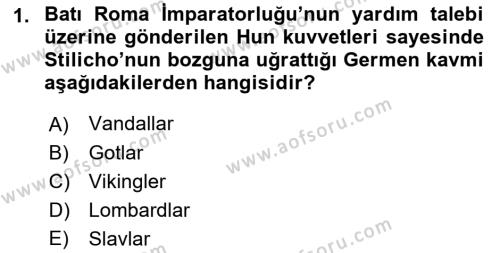 Ortaçağ-Yeniçağ Avrupa Tarihi Dersi 2019 - 2020 Yılı (Vize) Ara Sınavı 1. Soru