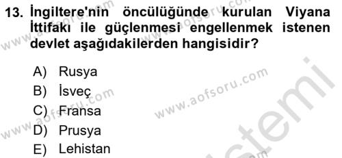 Ortaçağ-Yeniçağ Avrupa Tarihi Dersi 2019 - 2020 Yılı (Final) Dönem Sonu Sınavı 13. Soru