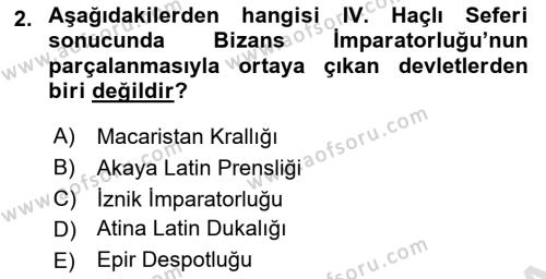 Ortaçağ-Yeniçağ Avrupa Tarihi Dersi 2019 - 2020 Yılı (Final) Dönem Sonu Sınavı 2. Soru