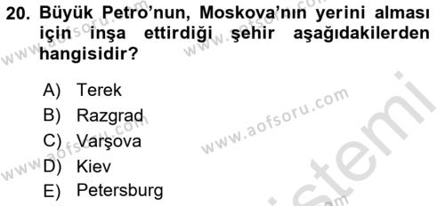 Ortaçağ-Yeniçağ Avrupa Tarihi Dersi 2019 - 2020 Yılı (Final) Dönem Sonu Sınavı 20. Soru