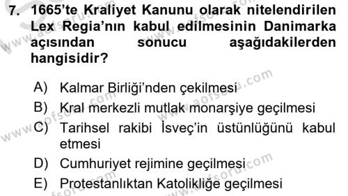 Ortaçağ-Yeniçağ Avrupa Tarihi Dersi 2019 - 2020 Yılı (Final) Dönem Sonu Sınavı 7. Soru