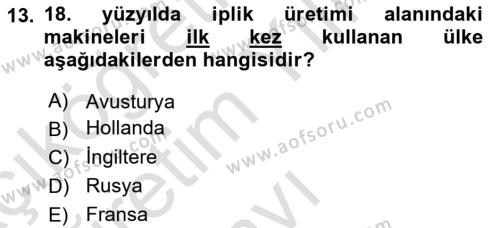 Ortaçağ-Yeniçağ Avrupa Tarihi Dersi 2020 - 2021 Yılı Yaz Okulu Sınavı 13. Soru