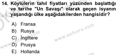 Ortaçağ-Yeniçağ Avrupa Tarihi Dersi 2020 - 2021 Yılı Yaz Okulu Sınavı 14. Soru