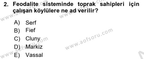 Ortaçağ-Yeniçağ Avrupa Tarihi Dersi 2020 - 2021 Yılı Yaz Okulu Sınavı 2. Soru