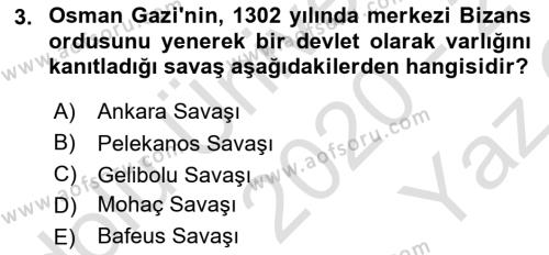 Ortaçağ-Yeniçağ Avrupa Tarihi Dersi 2020 - 2021 Yılı Yaz Okulu Sınavı 3. Soru