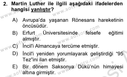 Ortaçağ-Yeniçağ Avrupa Tarihi Dersi 2021 - 2022 Yılı (Vize) Ara Sınavı 2. Soru