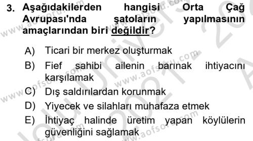 Ortaçağ-Yeniçağ Avrupa Tarihi Dersi 2021 - 2022 Yılı (Vize) Ara Sınavı 3. Soru