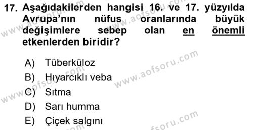 Ortaçağ-Yeniçağ Avrupa Tarihi Dersi 2021 - 2022 Yılı (Final) Dönem Sonu Sınavı 17. Soru