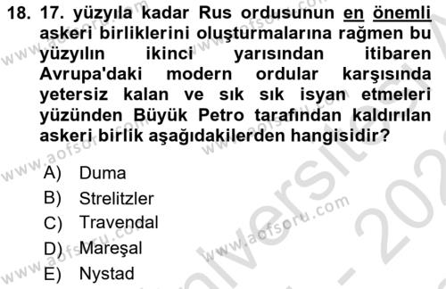 Ortaçağ-Yeniçağ Avrupa Tarihi Dersi 2021 - 2022 Yılı (Final) Dönem Sonu Sınavı 18. Soru