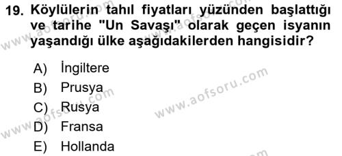 Ortaçağ-Yeniçağ Avrupa Tarihi Dersi 2021 - 2022 Yılı (Final) Dönem Sonu Sınavı 19. Soru