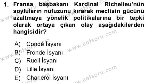 Ortaçağ-Yeniçağ Avrupa Tarihi Dersi 2021 - 2022 Yılı Yaz Okulu Sınavı 1. Soru