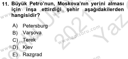 Ortaçağ-Yeniçağ Avrupa Tarihi Dersi 2021 - 2022 Yılı Yaz Okulu Sınavı 11. Soru