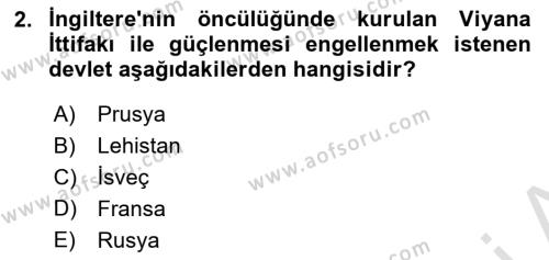 Ortaçağ-Yeniçağ Avrupa Tarihi Dersi 2021 - 2022 Yılı Yaz Okulu Sınavı 2. Soru