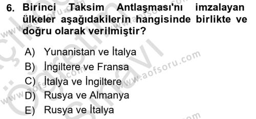 Ortaçağ-Yeniçağ Avrupa Tarihi Dersi 2021 - 2022 Yılı Yaz Okulu Sınavı 6. Soru