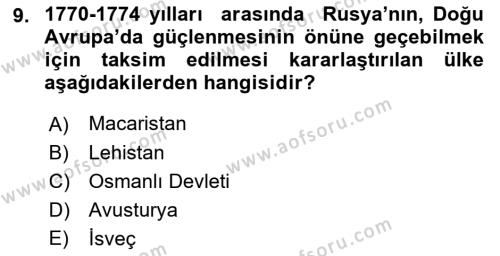 Ortaçağ-Yeniçağ Avrupa Tarihi Dersi 2021 - 2022 Yılı Yaz Okulu Sınavı 9. Soru