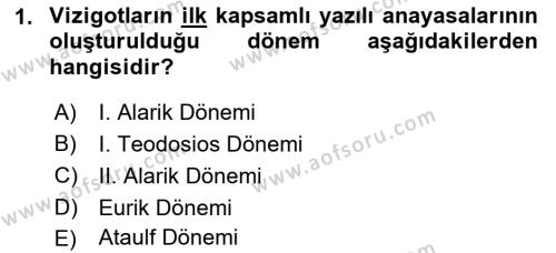 Ortaçağ-Yeniçağ Avrupa Tarihi Dersi 2022 - 2023 Yılı (Vize) Ara Sınavı 1. Soru