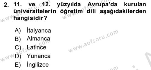 Ortaçağ-Yeniçağ Avrupa Tarihi Dersi 2022 - 2023 Yılı (Vize) Ara Sınavı 2. Soru