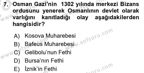 Ortaçağ-Yeniçağ Avrupa Tarihi Dersi 2022 - 2023 Yılı (Vize) Ara Sınavı 7. Soru