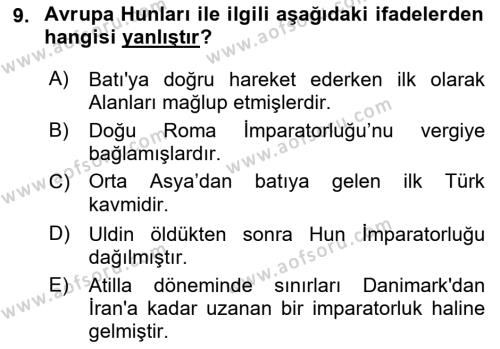 Ortaçağ-Yeniçağ Avrupa Tarihi Dersi 2023 - 2024 Yılı (Vize) Ara Sınavı 9. Soru