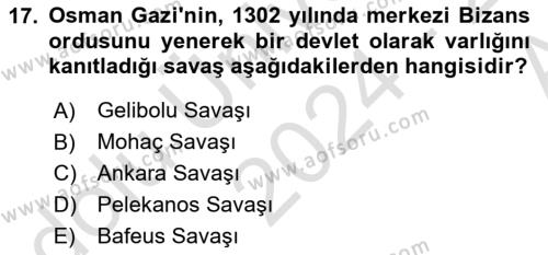 Ortaçağ-Yeniçağ Avrupa Tarihi Dersi 2024 - 2025 Yılı (Vize) Ara Sınavı 17. Soru