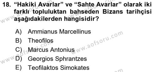 Ortaçağ-Yeniçağ Avrupa Tarihi Dersi 2024 - 2025 Yılı (Vize) Ara Sınavı 18. Soru