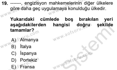 Ortaçağ-Yeniçağ Avrupa Tarihi Dersi 2024 - 2025 Yılı (Vize) Ara Sınavı 19. Soru