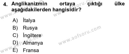 Ortaçağ-Yeniçağ Avrupa Tarihi Dersi 2024 - 2025 Yılı (Vize) Ara Sınavı 4. Soru