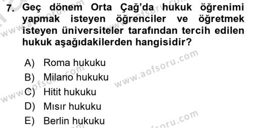 Ortaçağ-Yeniçağ Avrupa Tarihi Dersi 2024 - 2025 Yılı (Vize) Ara Sınavı 7. Soru