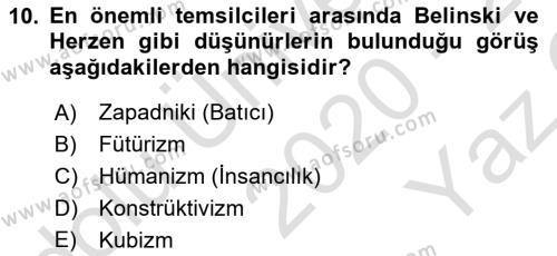 Rusya Tarihi Dersi 2020 - 2021 Yılı Yaz Okulu Sınavı 10. Soru