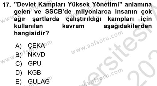 Rusya Tarihi Dersi 2020 - 2021 Yılı Yaz Okulu Sınavı 17. Soru