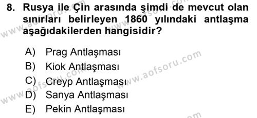 Rusya Tarihi Dersi 2020 - 2021 Yılı Yaz Okulu Sınavı 8. Soru