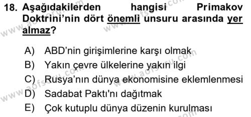 Rusya Tarihi Dersi 2021 - 2022 Yılı Yaz Okulu Sınavı 18. Soru