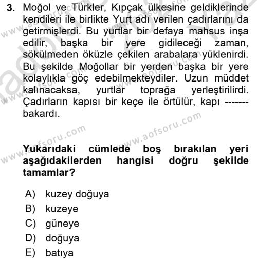 Rusya Tarihi Dersi 2021 - 2022 Yılı Yaz Okulu Sınavı 3. Soru