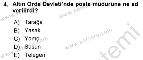 Rusya Tarihi Dersi 2021 - 2022 Yılı Yaz Okulu Sınavı 4. Soru