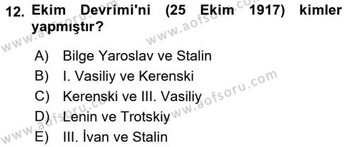 Rusya Tarihi Dersi 2022 - 2023 Yılı Yaz Okulu Sınavı 12. Soru