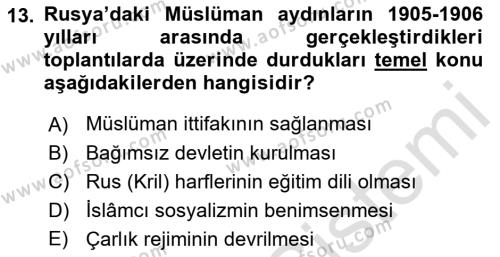 Rusya Tarihi Dersi 2022 - 2023 Yılı Yaz Okulu Sınavı 13. Soru