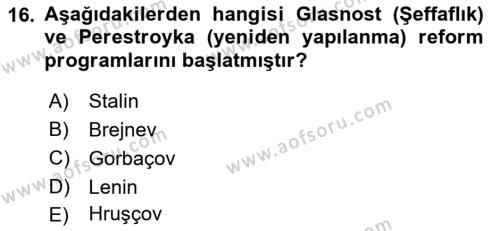 Rusya Tarihi Dersi 2022 - 2023 Yılı Yaz Okulu Sınavı 16. Soru