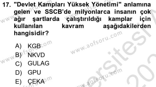 Rusya Tarihi Dersi 2022 - 2023 Yılı Yaz Okulu Sınavı 17. Soru