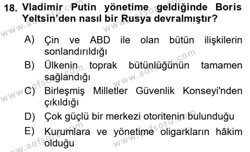 Rusya Tarihi Dersi 2022 - 2023 Yılı Yaz Okulu Sınavı 18. Soru