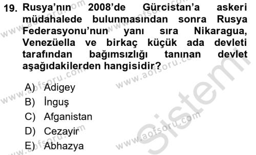 Rusya Tarihi Dersi 2022 - 2023 Yılı Yaz Okulu Sınavı 19. Soru