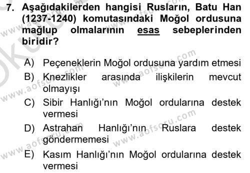 Rusya Tarihi Dersi 2022 - 2023 Yılı Yaz Okulu Sınavı 7. Soru