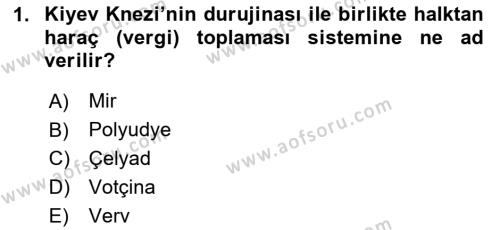 Rusya Tarihi Dersi 2023 - 2024 Yılı (Vize) Ara Sınavı 1. Soru