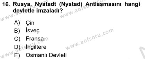 Rusya Tarihi Dersi 2023 - 2024 Yılı (Vize) Ara Sınavı 16. Soru